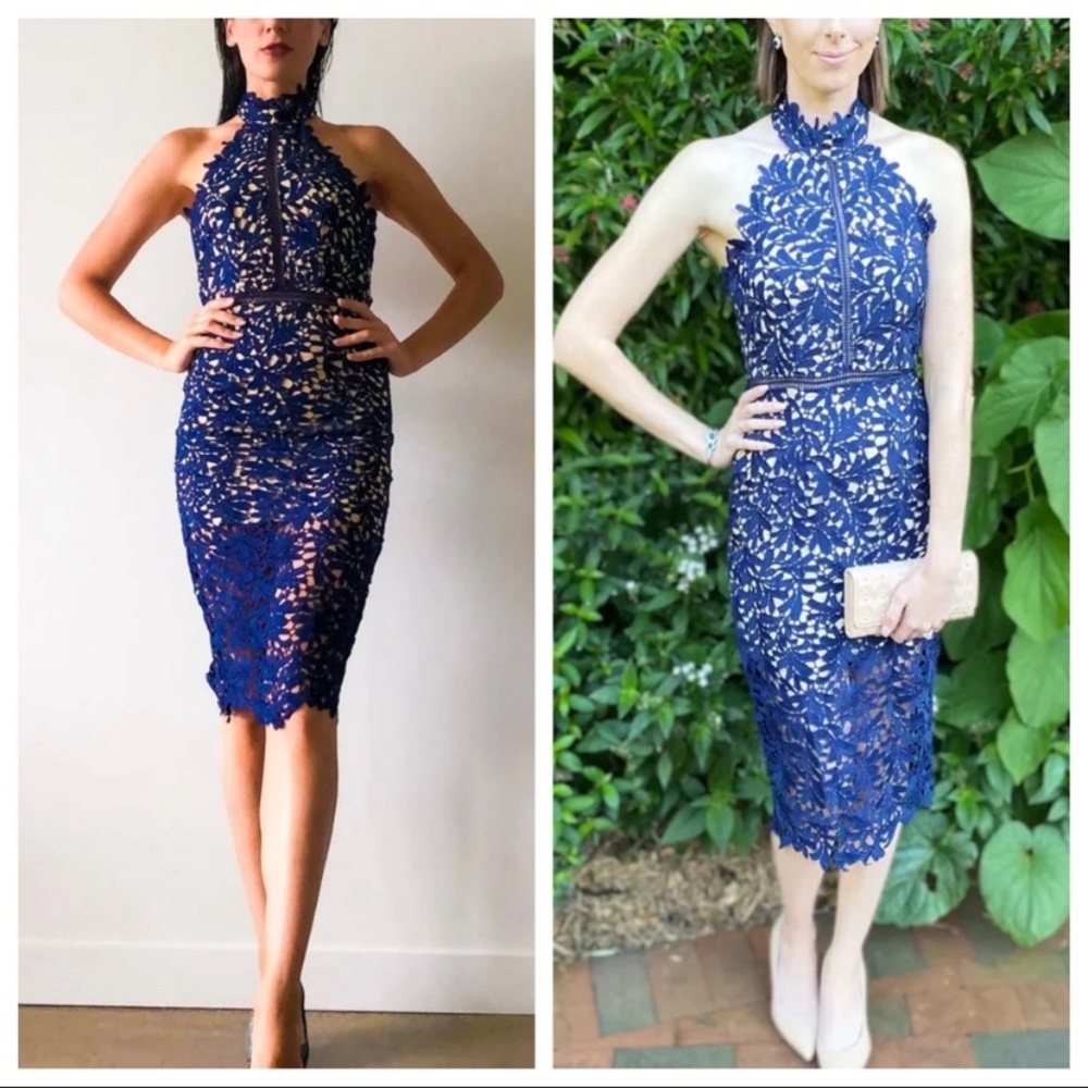 NWOT Lulus Divine Destiny Navy Blue Lace Midi Dress - Picture 9 of 17